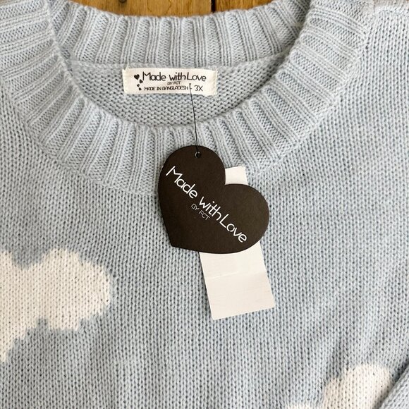 NWT Made With Love Sky Blue Sweater Clouds 3X - Picture 3 of 7